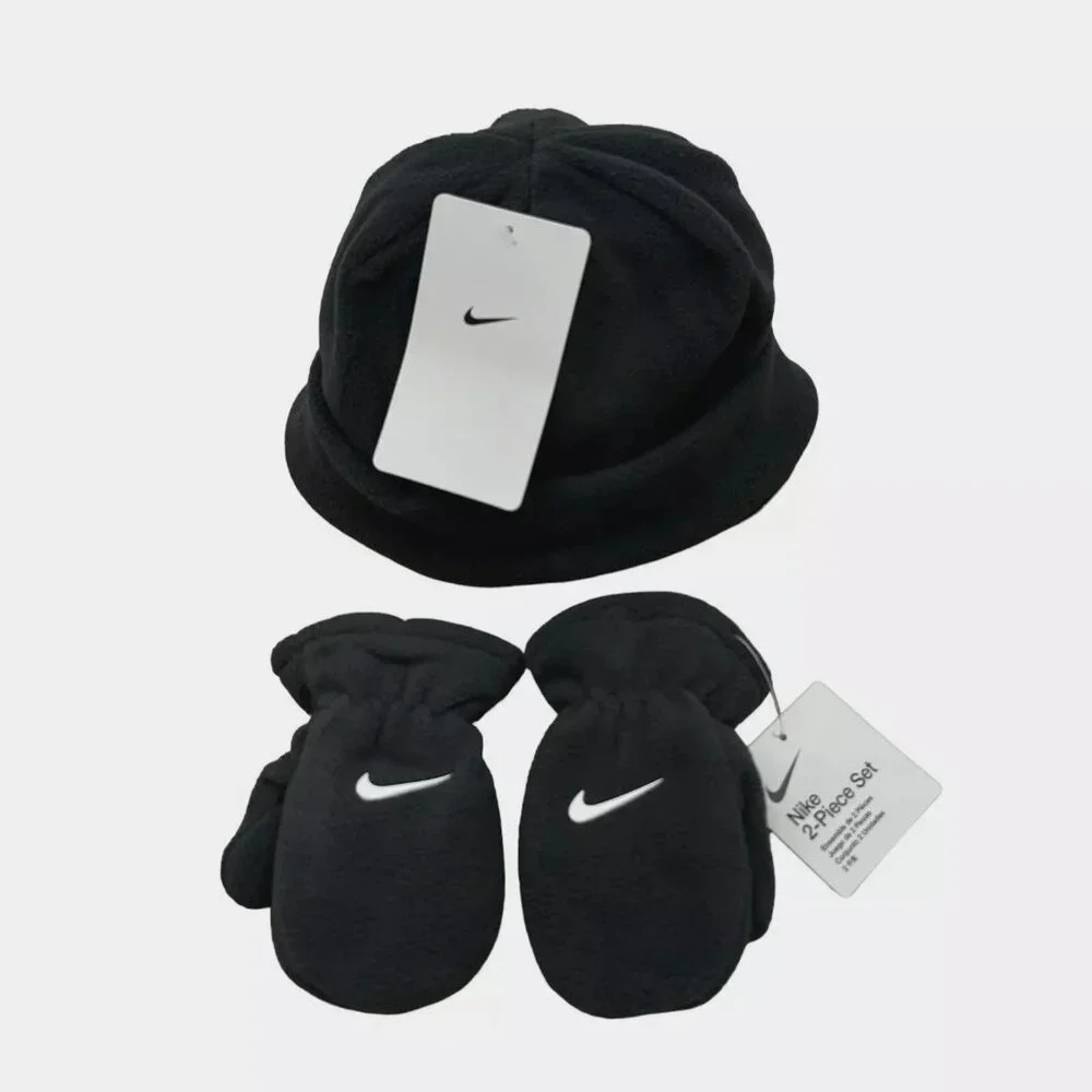 Nike Toddler Boys Fleece Chin Strap Trapper Hat & Mittens 2‎ Piece Set Size 2-4T